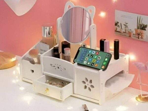 ORGANIZADOR DE MAQUILLAJE GATITO CON PORTA TISUE 💋💄
