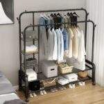 COLGADOR DOBLE BARRA CON RUEDAS Y ESTANTES 88 KG - Imagen 2