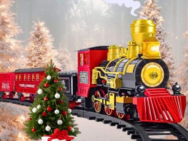 TREN NAVIDEÑO QUE BOTA HUMO AL REDEDOR DEL ARBOL DE NAVIDAD
