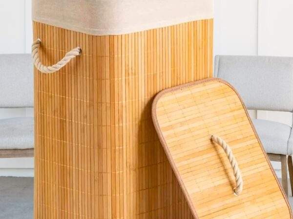 CESTA TACHO DE ROPA BAMBÚ CON TELA
