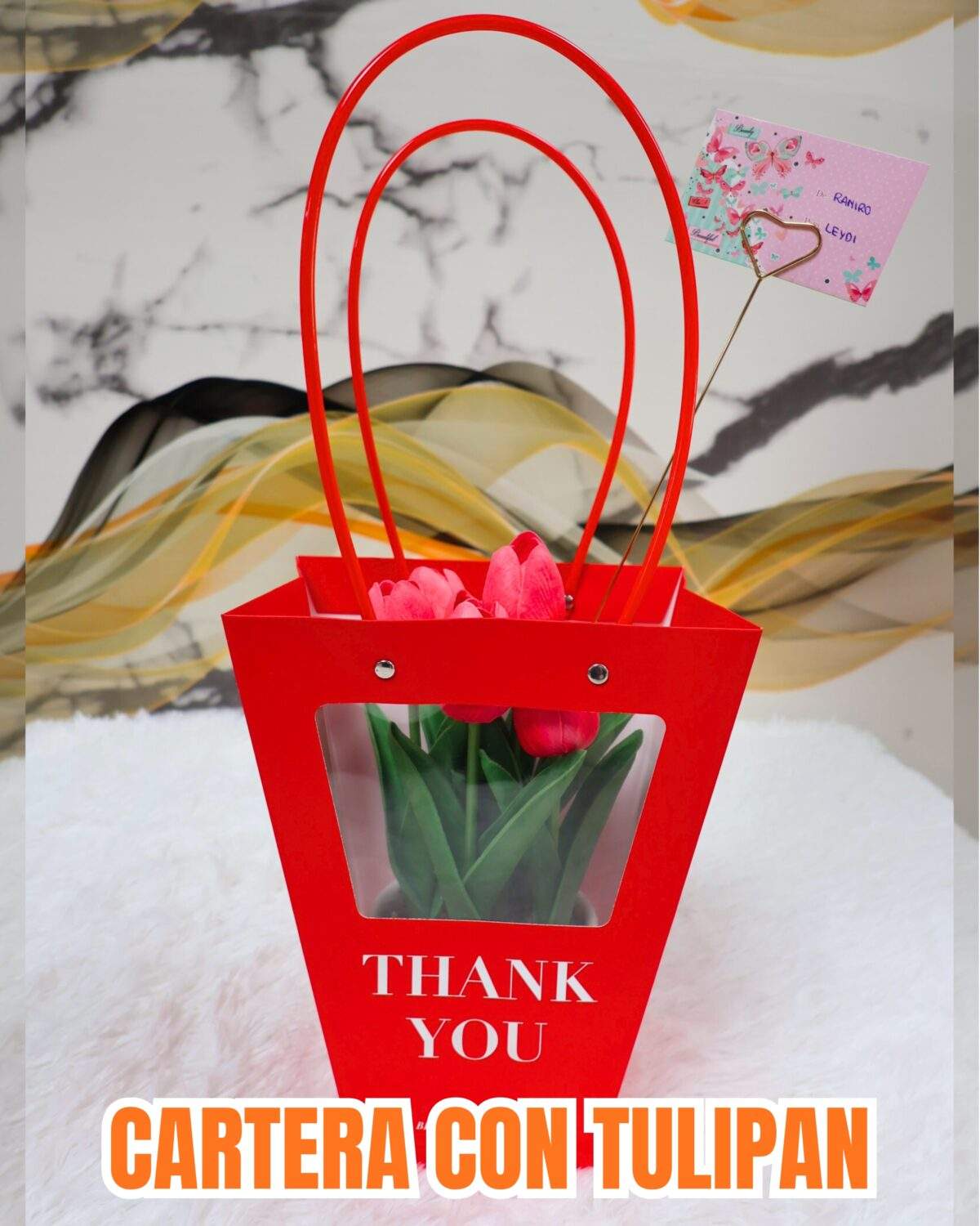 Agregar un título (21) CARTERA DECORATIVA ROJA CON TULIPANES - Imagen 1