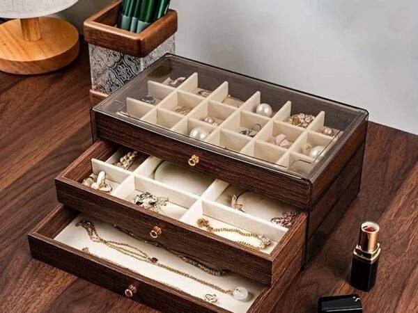 JOYERO ACRILICO ORGANIZADOR CON MADERA 