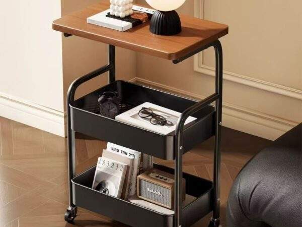 CARRITO ORGANIZADOR METÁLICO CON MESA DE MADERA 