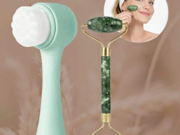 KIT FACIAL LIMPIADOR Y RODILLO MASAJEADOR 2 EN 1 PARA ROSTRO 