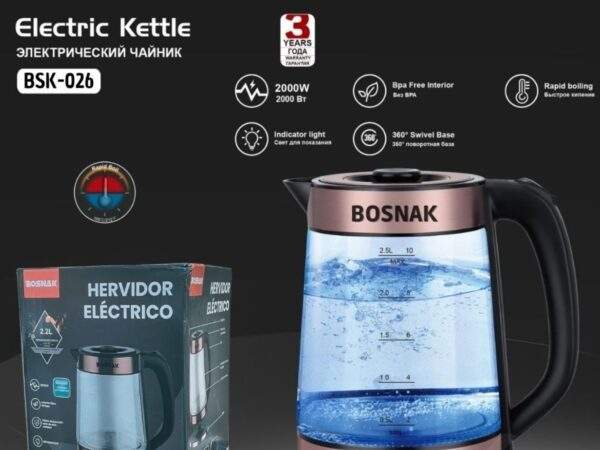 HERVIDOR ELECTRICO DE VIDRIO BOSNAK 2.2L 