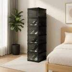 ZAPATERA PLEGABLE ACRÍLICA DE 6 NIVELES NEGRA 