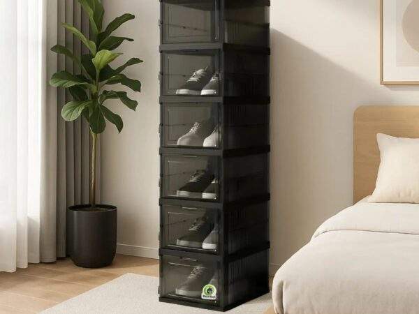 ZAPATERA PLEGABLE ACRÍLICA DE 6 NIVELES NEGRA 