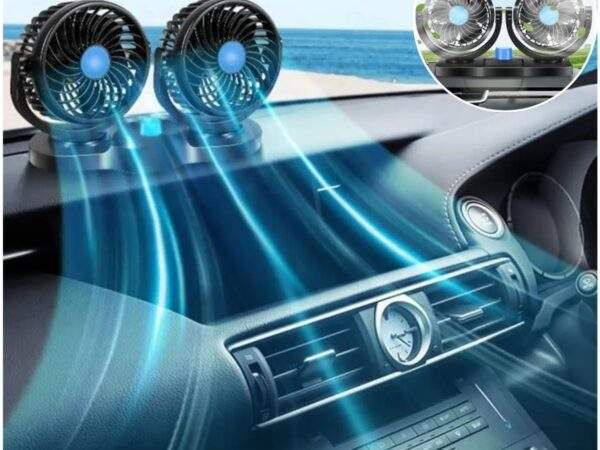 MINI VENTILADOR DE AUTO DOBLE CABEZAL CON GIRO 360°