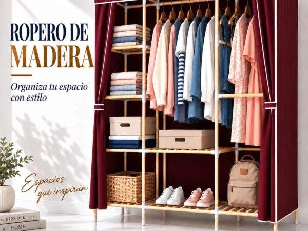 ROPERO DE MADERA 3 CUERPOS CON DISEÑO