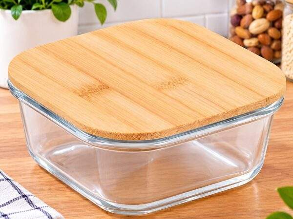 RECIPIENTE DE VIDRIO CON TAPA DE BAMBÚ
